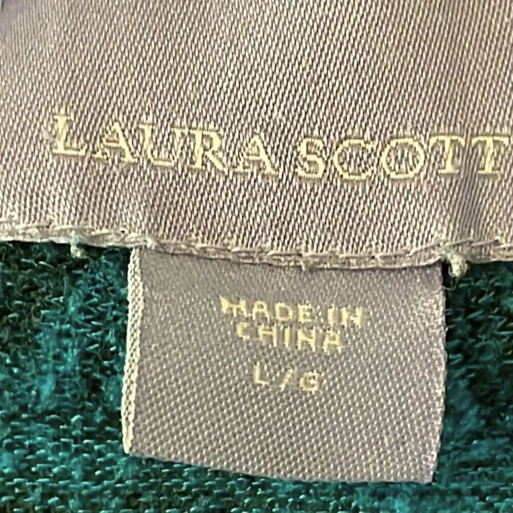 Laura Scott open front dark aqua convertible sleeve cardigan L